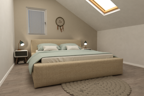 posteľ BRICK - návrh v podkrovnom byte